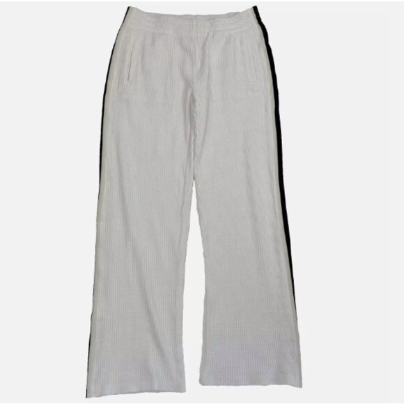 Norma Kamali White Waffle Knit Track Pants Side Stripe - Picture 2 of 15